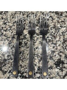 Hammered Steel Rivet Flatware 3 Forks Jefferson Mack Rare Restoration Hardware